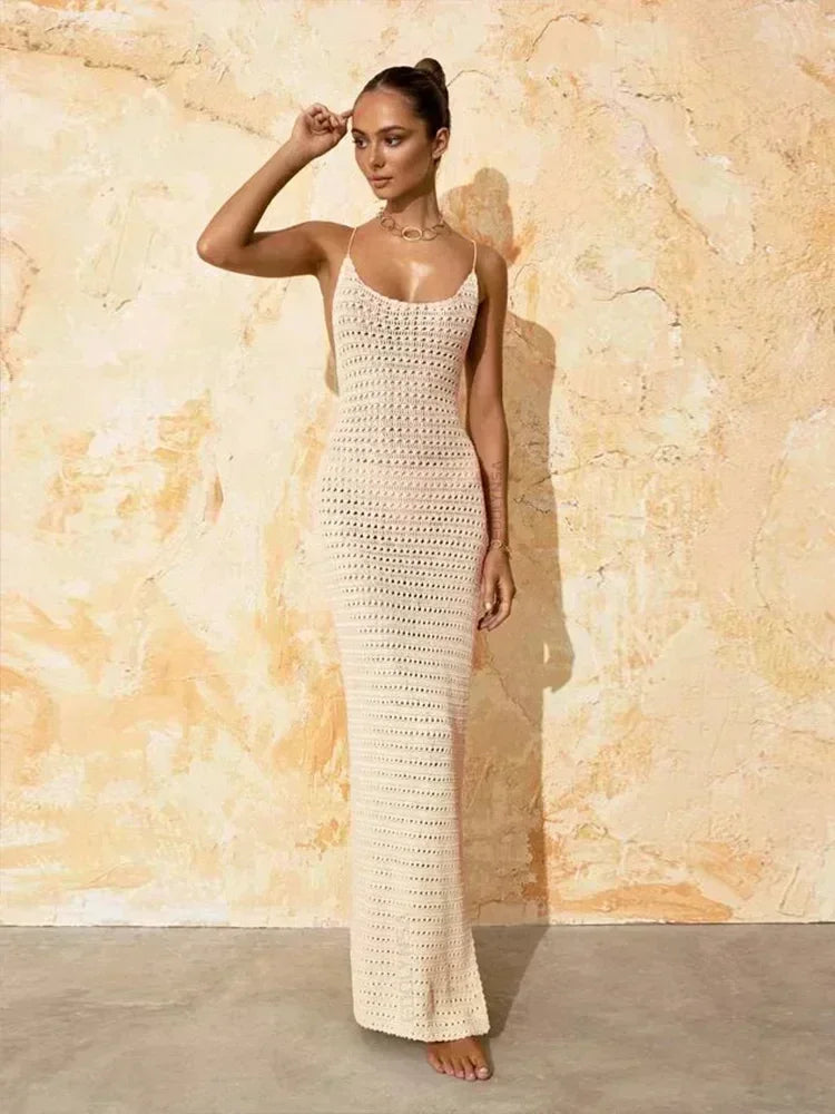 Sexy Coastal Muse Knit Maxi – Cut-Out Tassel Elegance