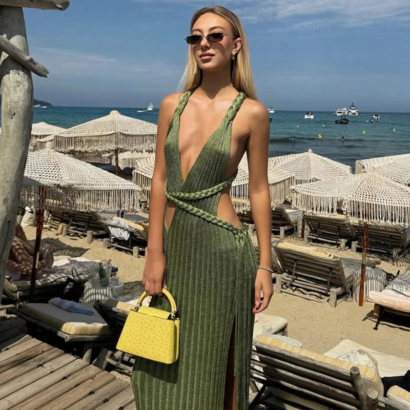 Summer Siren Ribbed Knit Dress – Emerald Allure