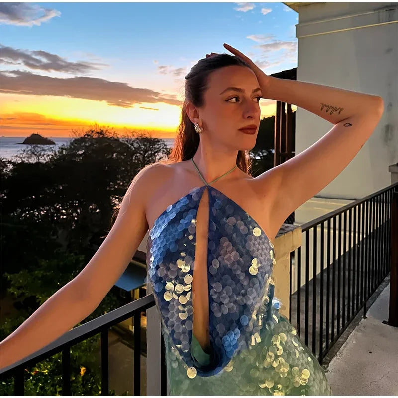 Mermaid Daze Sequin Mini – Backless Glow & Coastal Glam