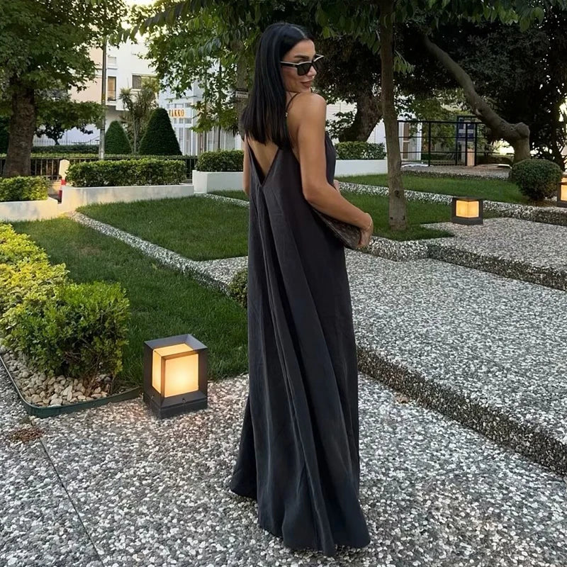 Midnight Drape Backless Maxi – Summer Seduction