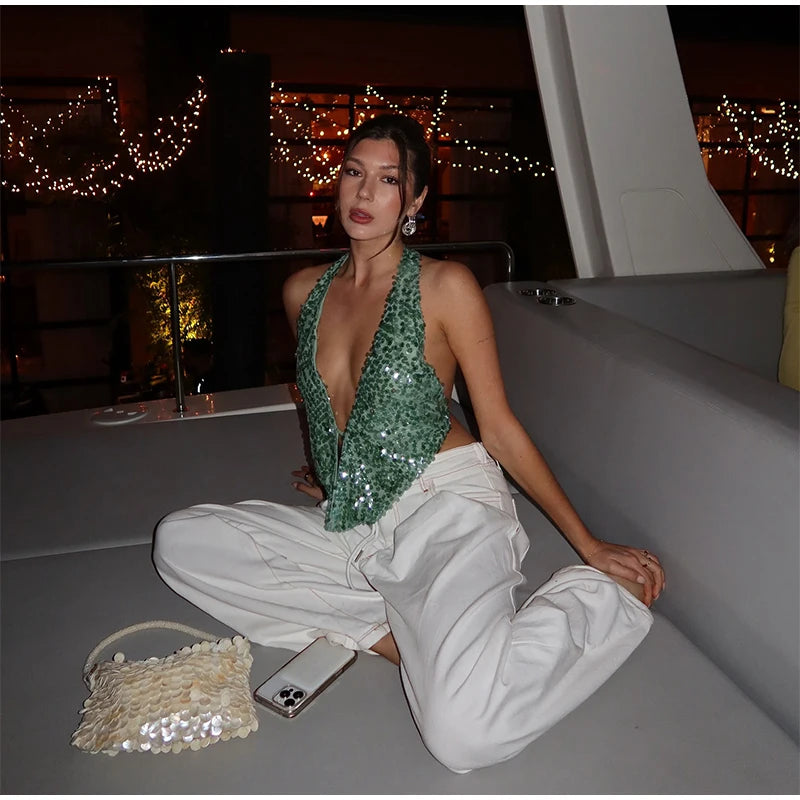 Mermaid Daze Sequin Mini – Backless Glow & Coastal Glam