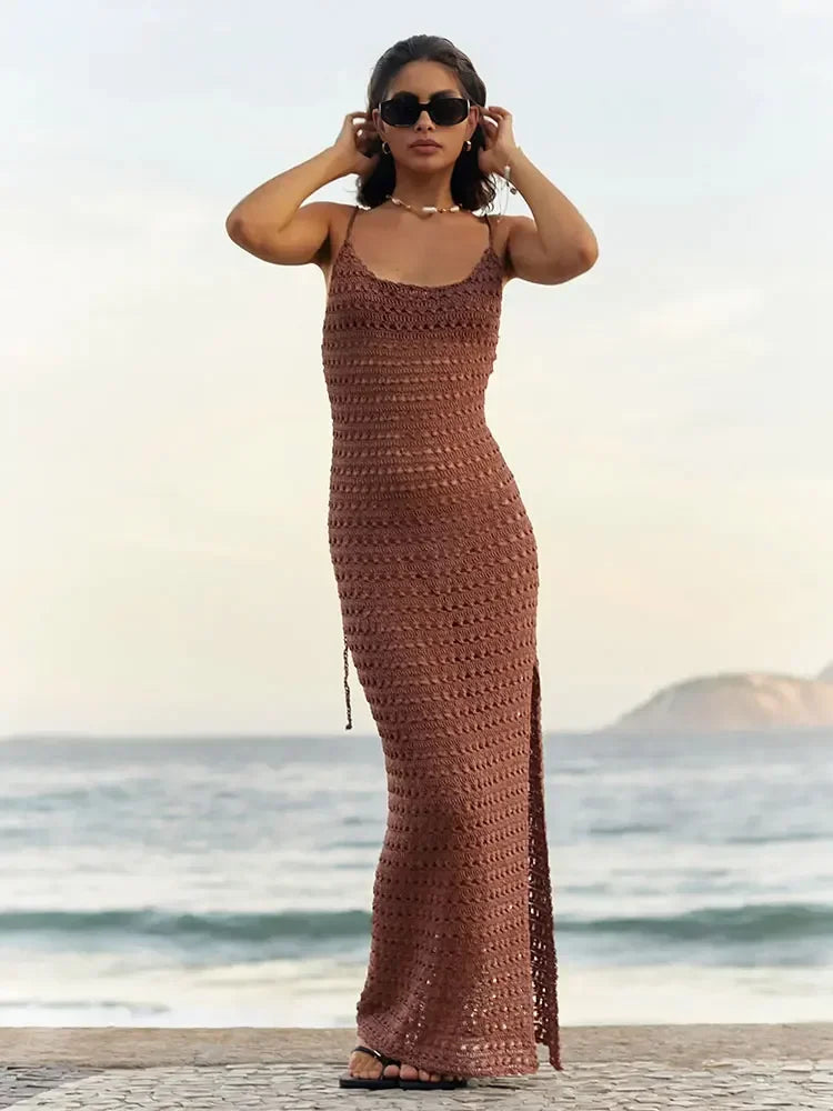 Sexy Coastal Muse Knit Maxi – Cut-Out Tassel Elegance