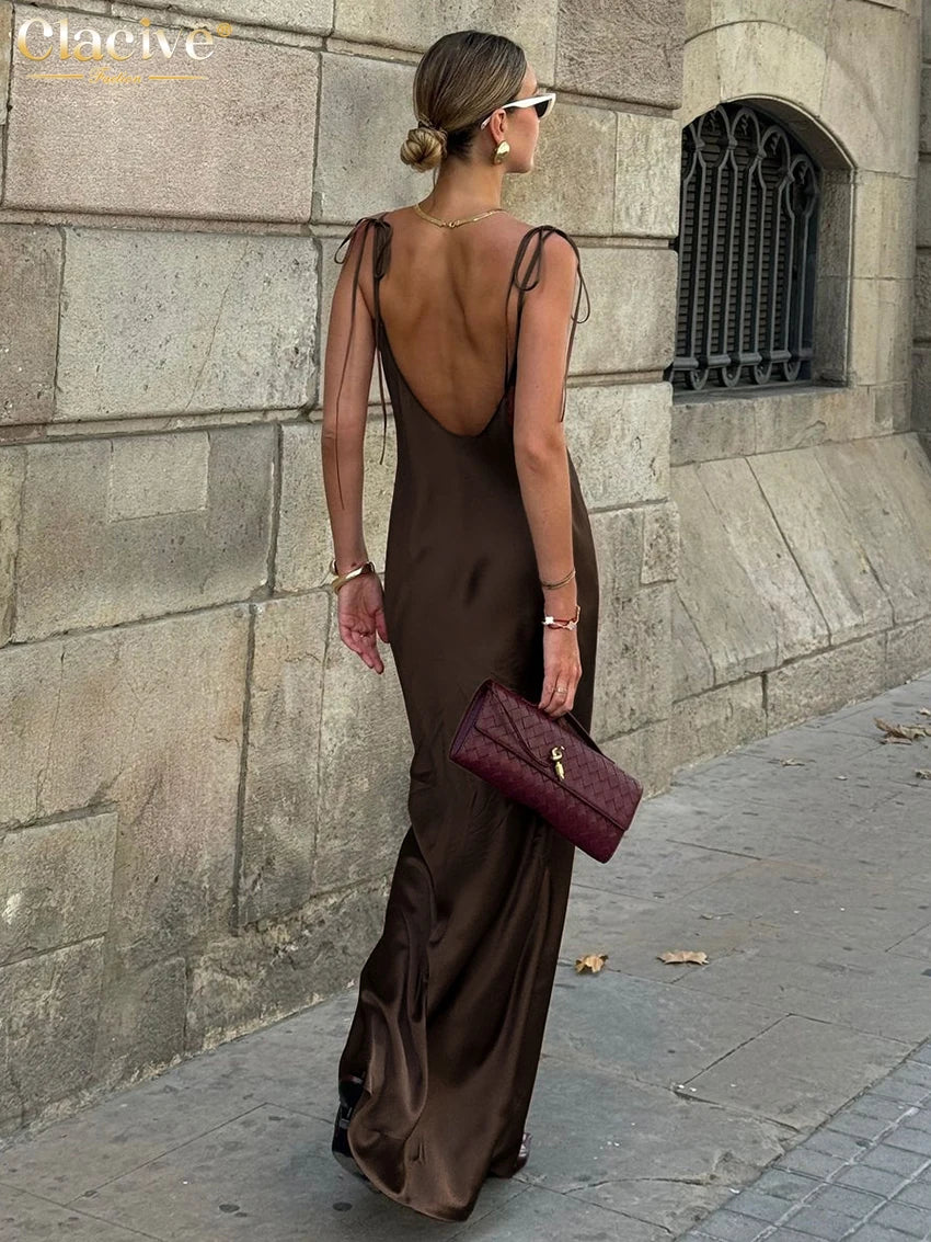 Classy Allure Satin Maxi – Backless Elegance in Motion