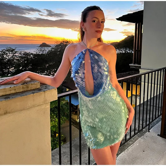 Mermaid Daze Sequin Mini – Backless Glow & Coastal Glam