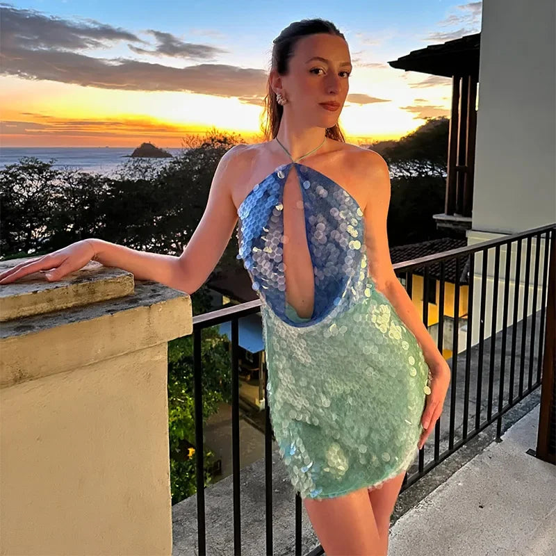 Mermaid Daze Sequin Mini  Backless Glow & Coastal Glam  Lovelyn Jewels