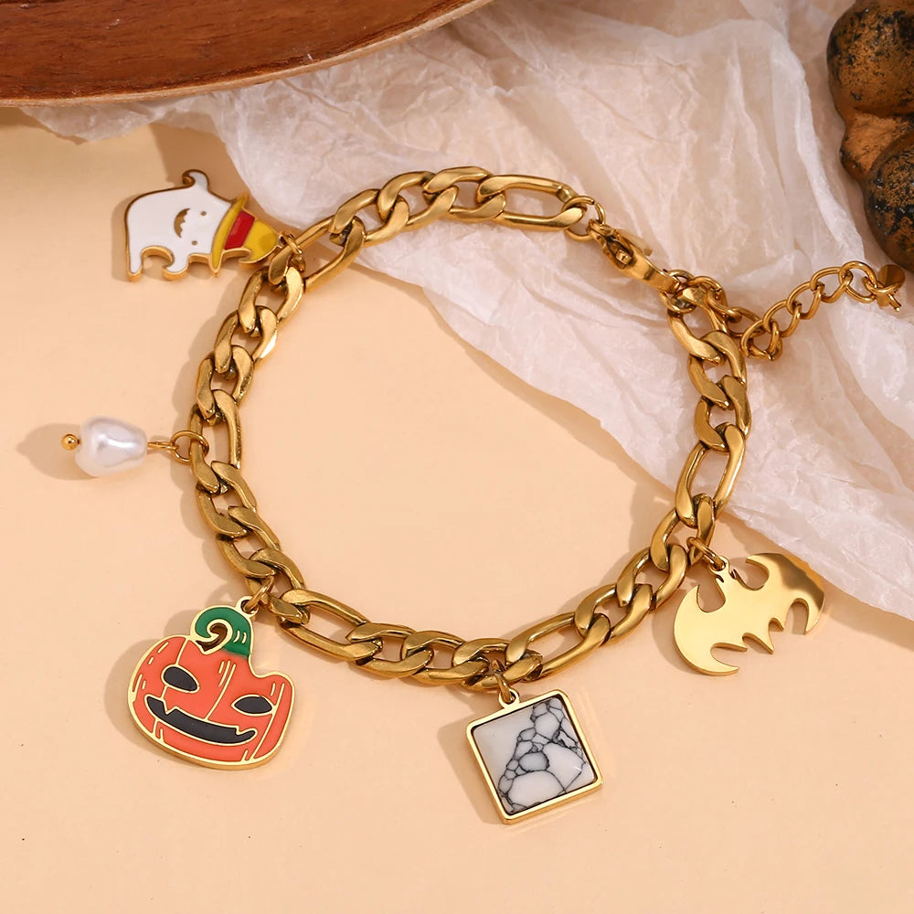 New Halloween Pumpkin Ghost Bracelet 18K Gold