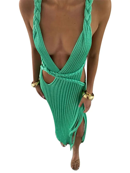 Summer Siren Ribbed Knit Dress – Emerald Allure