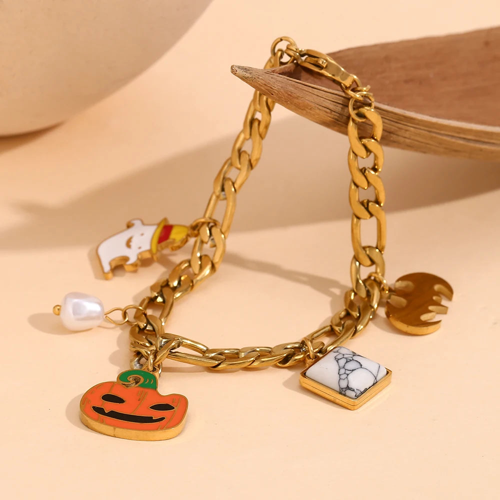 New Halloween Pumpkin Ghost Bracelet 18K Gold