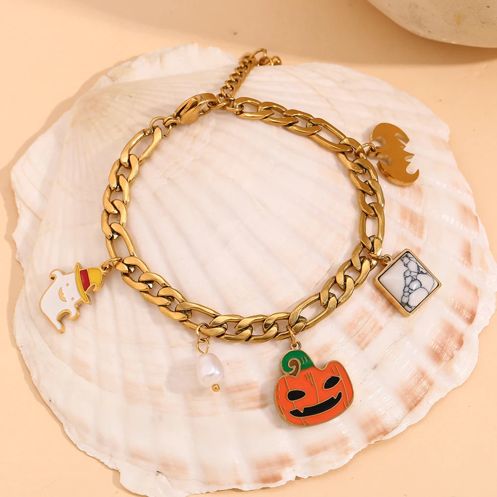 New Halloween Pumpkin Ghost Bracelet 18K Gold