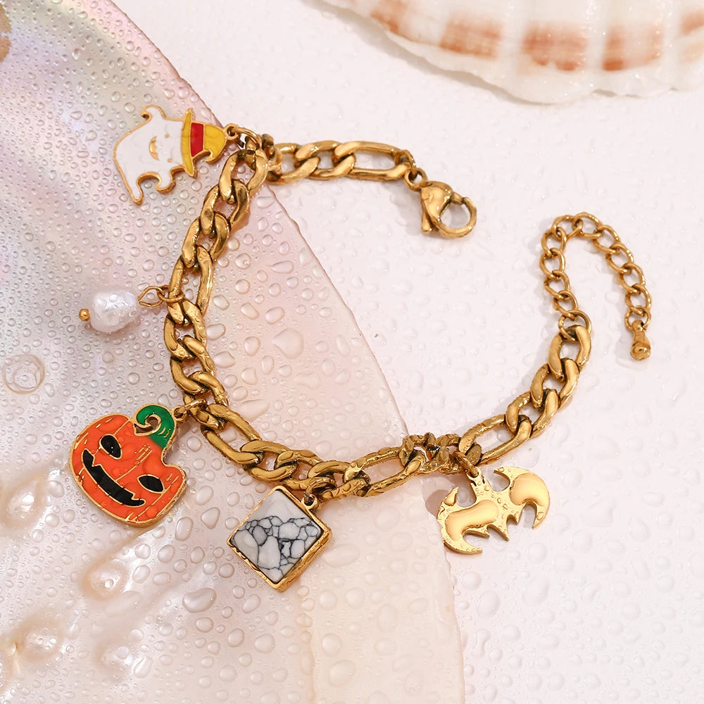 New Halloween Pumpkin Ghost Bracelet 18K Gold