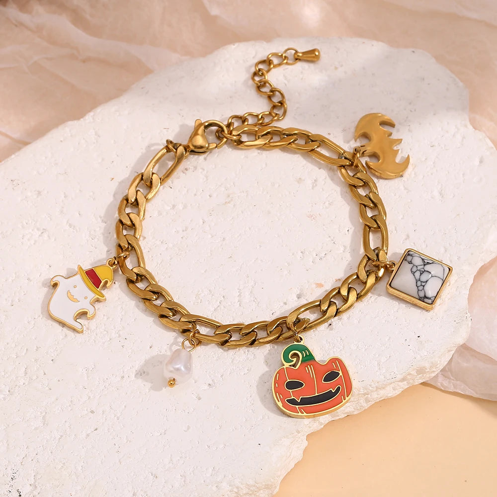 New Halloween Pumpkin Ghost Bracelet 18K Gold