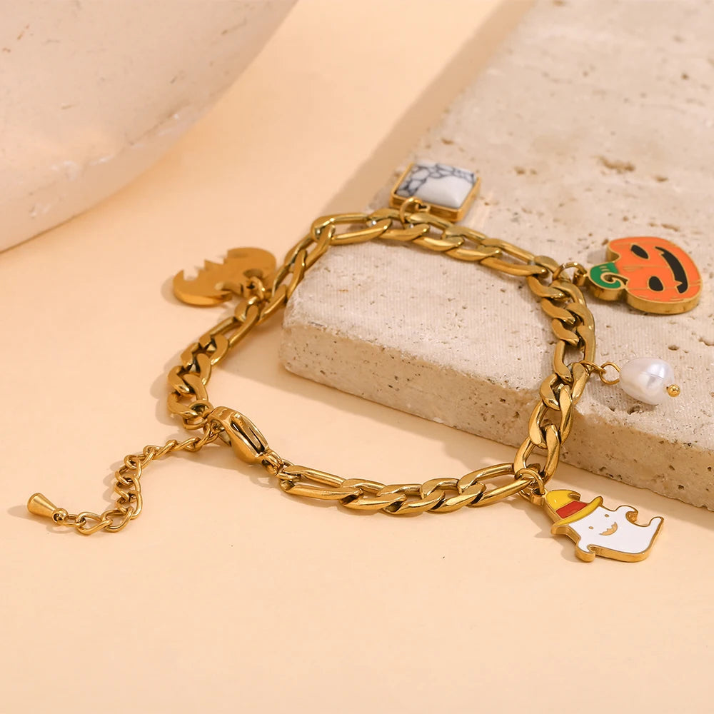 New Halloween Pumpkin Ghost Bracelet 18K Gold